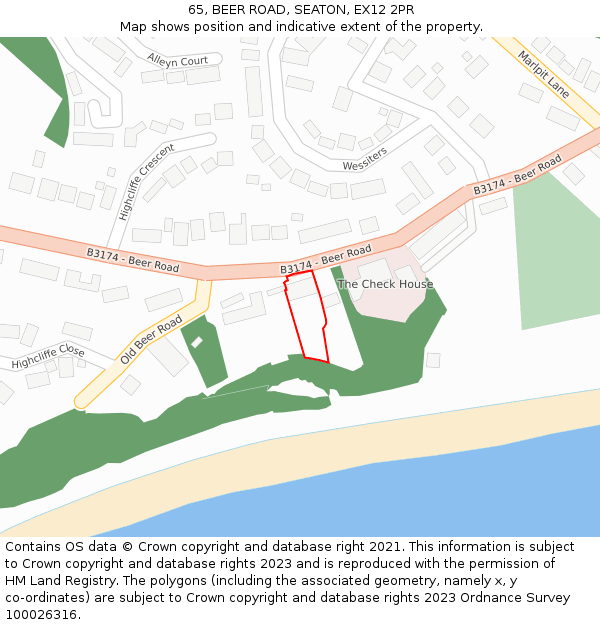 65, BEER ROAD, SEATON, EX12 2PR: Location map and indicative extent of plot