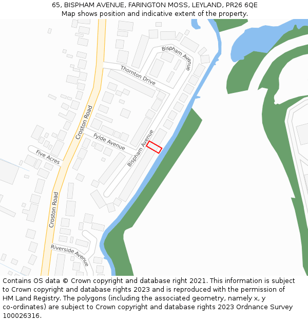 65, BISPHAM AVENUE, FARINGTON MOSS, LEYLAND, PR26 6QE: Location map and indicative extent of plot