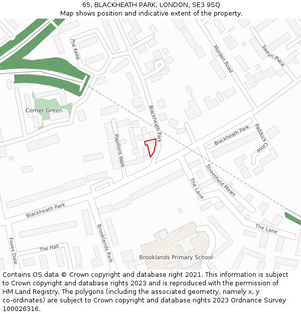 65, BLACKHEATH PARK, LONDON, SE3 9SQ: Location map and indicative extent of plot