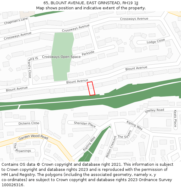 65, BLOUNT AVENUE, EAST GRINSTEAD, RH19 1JJ: Location map and indicative extent of plot