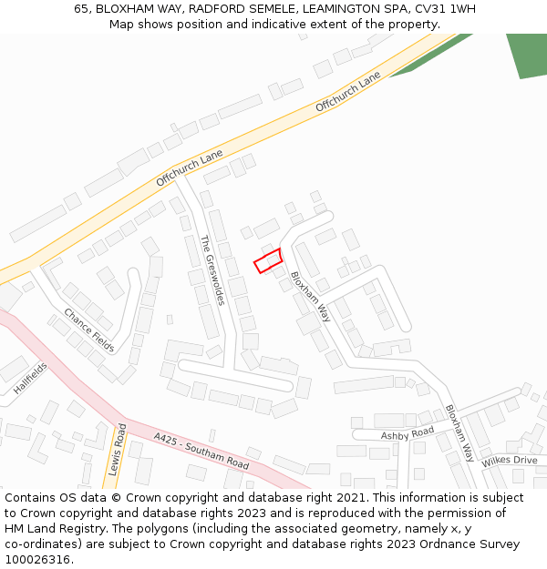 65, BLOXHAM WAY, RADFORD SEMELE, LEAMINGTON SPA, CV31 1WH: Location map and indicative extent of plot