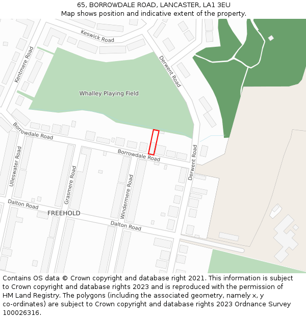 65, BORROWDALE ROAD, LANCASTER, LA1 3EU: Location map and indicative extent of plot