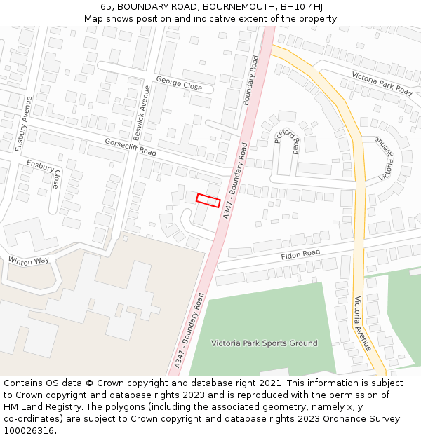 65, BOUNDARY ROAD, BOURNEMOUTH, BH10 4HJ: Location map and indicative extent of plot