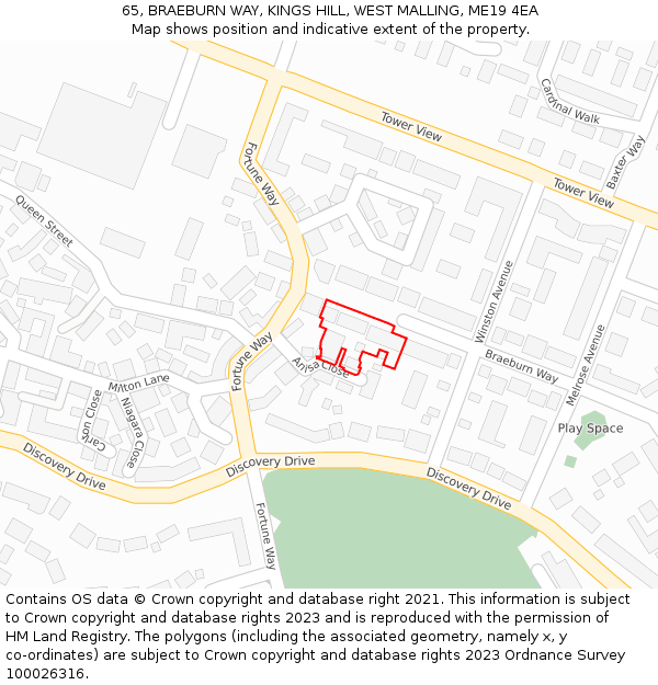 65, BRAEBURN WAY, KINGS HILL, WEST MALLING, ME19 4EA: Location map and indicative extent of plot