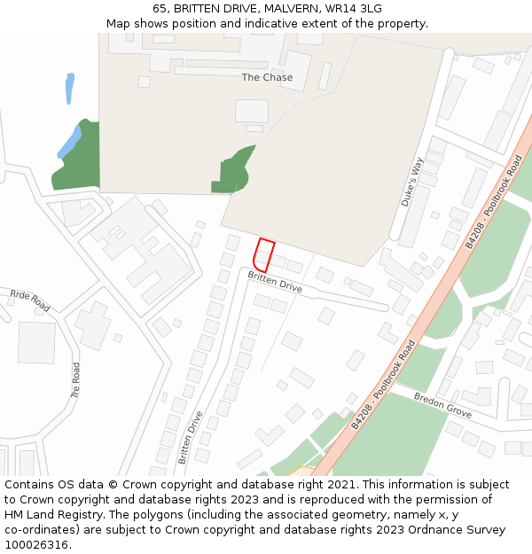 65, BRITTEN DRIVE, MALVERN, WR14 3LG: Location map and indicative extent of plot