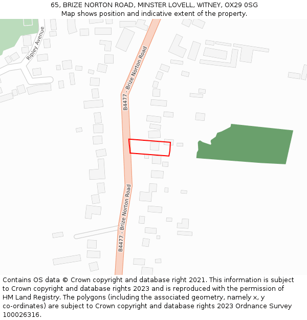 65, BRIZE NORTON ROAD, MINSTER LOVELL, WITNEY, OX29 0SG: Location map and indicative extent of plot