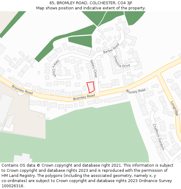 65, BROMLEY ROAD, COLCHESTER, CO4 3JF: Location map and indicative extent of plot