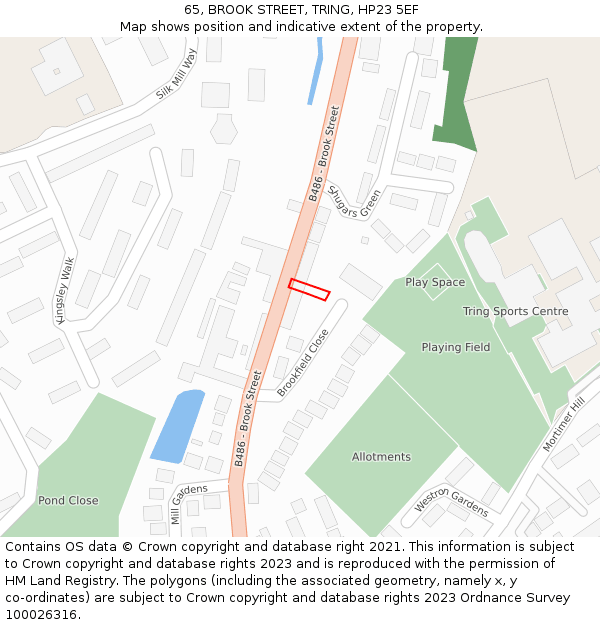 65, BROOK STREET, TRING, HP23 5EF: Location map and indicative extent of plot