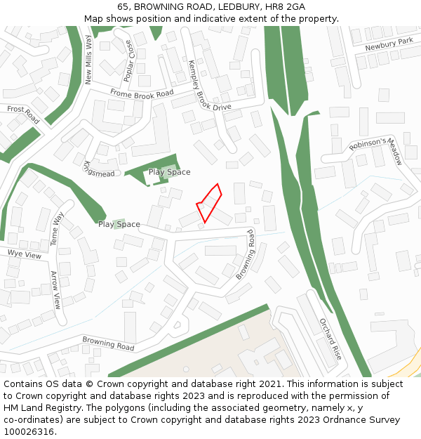 65, BROWNING ROAD, LEDBURY, HR8 2GA: Location map and indicative extent of plot