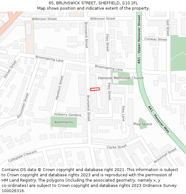 65, BRUNSWICK STREET, SHEFFIELD, S10 2FL: Location map and indicative extent of plot