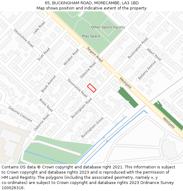 65, BUCKINGHAM ROAD, MORECAMBE, LA3 1BD: Location map and indicative extent of plot