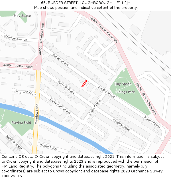 65, BURDER STREET, LOUGHBOROUGH, LE11 1JH: Location map and indicative extent of plot