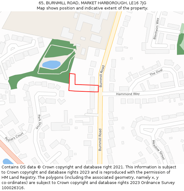 65, BURNMILL ROAD, MARKET HARBOROUGH, LE16 7JG: Location map and indicative extent of plot