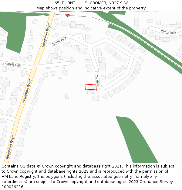 65, BURNT HILLS, CROMER, NR27 9LW: Location map and indicative extent of plot