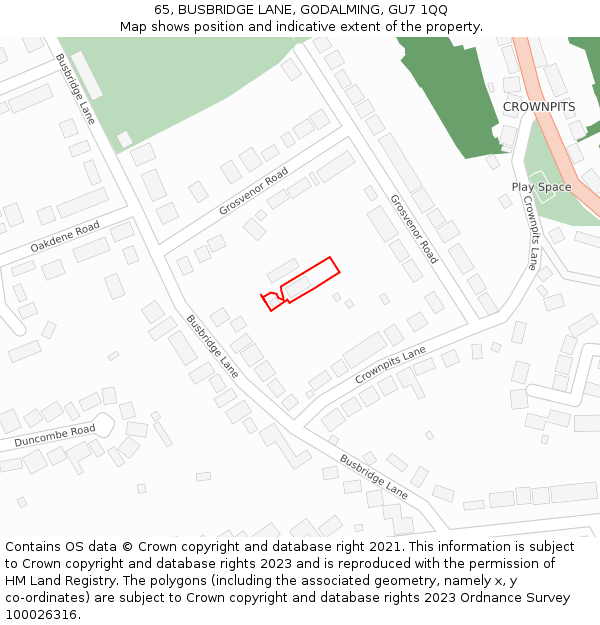65, BUSBRIDGE LANE, GODALMING, GU7 1QQ: Location map and indicative extent of plot