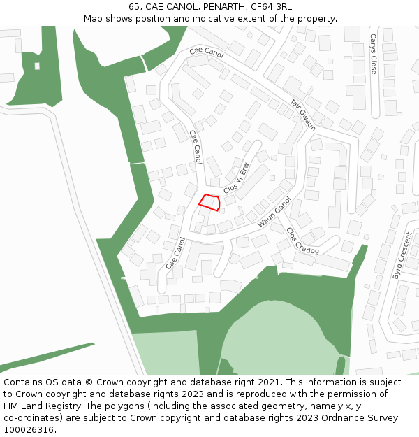 65, CAE CANOL, PENARTH, CF64 3RL: Location map and indicative extent of plot