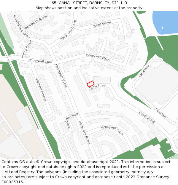 65, CANAL STREET, BARNSLEY, S71 1LR: Location map and indicative extent of plot