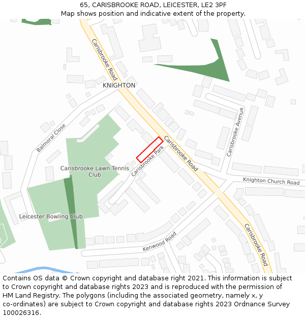 65, CARISBROOKE ROAD, LEICESTER, LE2 3PF: Location map and indicative extent of plot