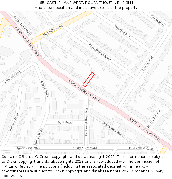 65, CASTLE LANE WEST, BOURNEMOUTH, BH9 3LH: Location map and indicative extent of plot