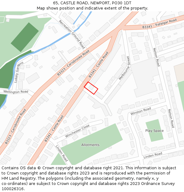 65, CASTLE ROAD, NEWPORT, PO30 1DT: Location map and indicative extent of plot