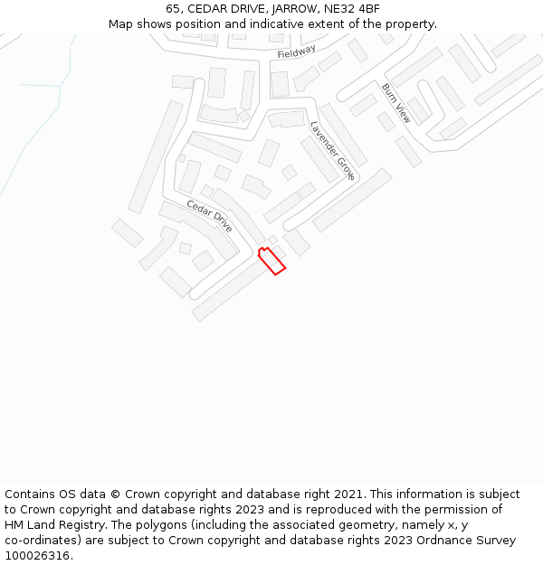 65, CEDAR DRIVE, JARROW, NE32 4BF: Location map and indicative extent of plot