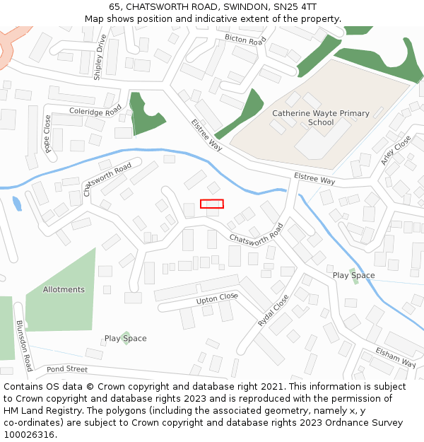 65, CHATSWORTH ROAD, SWINDON, SN25 4TT: Location map and indicative extent of plot