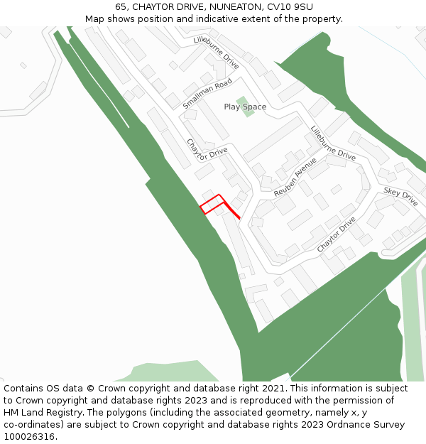 65, CHAYTOR DRIVE, NUNEATON, CV10 9SU: Location map and indicative extent of plot