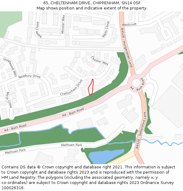 65, CHELTENHAM DRIVE, CHIPPENHAM, SN14 0SF: Location map and indicative extent of plot