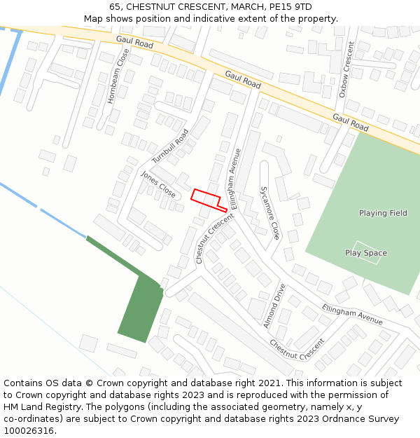 65, CHESTNUT CRESCENT, MARCH, PE15 9TD: Location map and indicative extent of plot