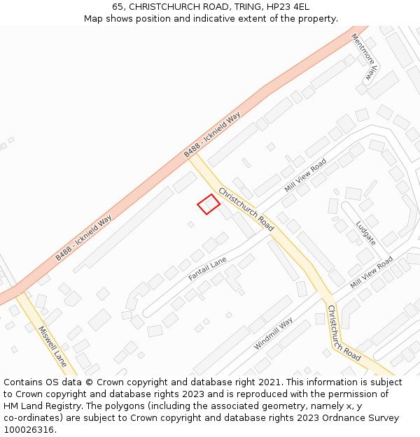 65, CHRISTCHURCH ROAD, TRING, HP23 4EL: Location map and indicative extent of plot