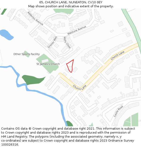 65, CHURCH LANE, NUNEATON, CV10 0EY: Location map and indicative extent of plot