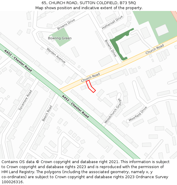 65, CHURCH ROAD, SUTTON COLDFIELD, B73 5RQ: Location map and indicative extent of plot