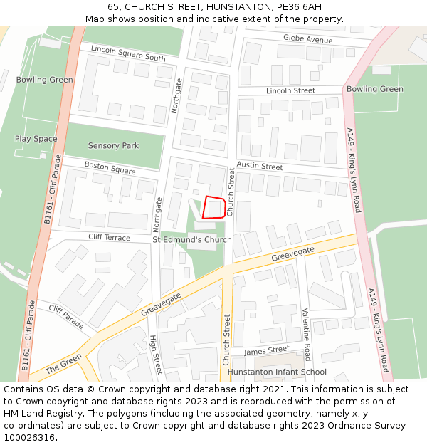 65, CHURCH STREET, HUNSTANTON, PE36 6AH: Location map and indicative extent of plot