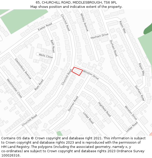 65, CHURCHILL ROAD, MIDDLESBROUGH, TS6 9PL: Location map and indicative extent of plot