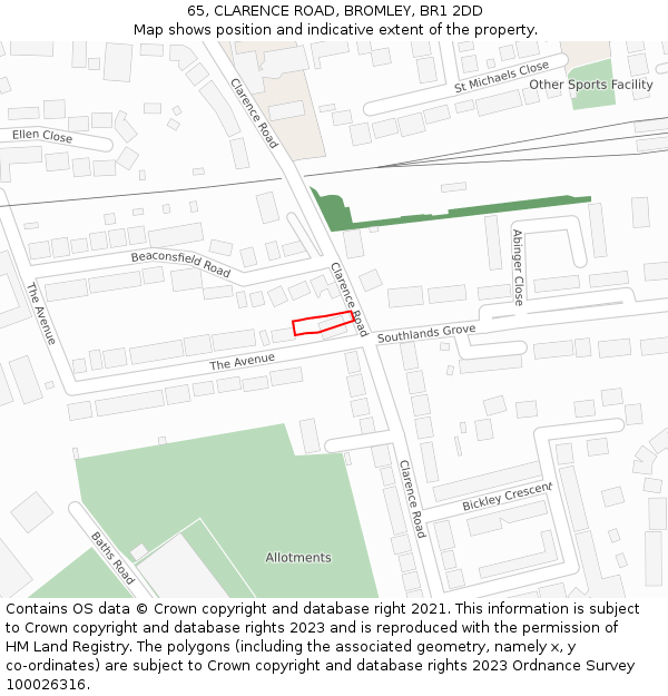 65, CLARENCE ROAD, BROMLEY, BR1 2DD: Location map and indicative extent of plot