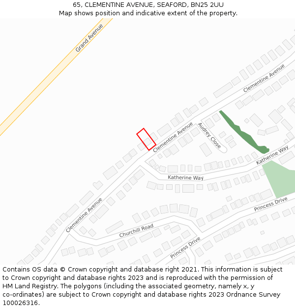 65, CLEMENTINE AVENUE, SEAFORD, BN25 2UU: Location map and indicative extent of plot