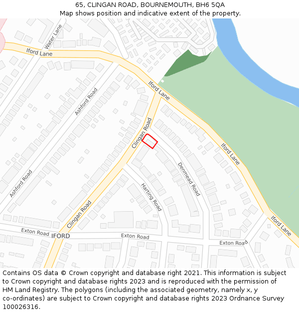 65, CLINGAN ROAD, BOURNEMOUTH, BH6 5QA: Location map and indicative extent of plot