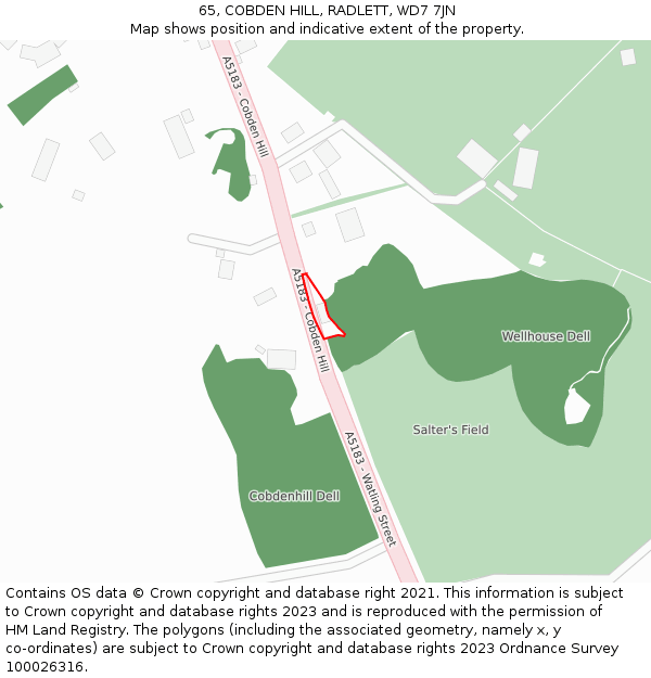 65, COBDEN HILL, RADLETT, WD7 7JN: Location map and indicative extent of plot