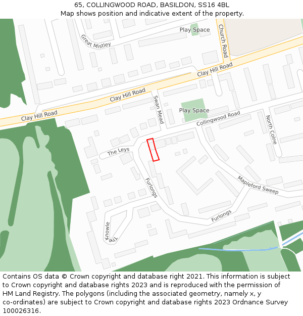 65, COLLINGWOOD ROAD, BASILDON, SS16 4BL: Location map and indicative extent of plot