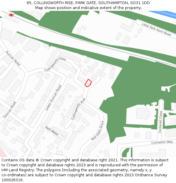 65, COLLINGWORTH RISE, PARK GATE, SOUTHAMPTON, SO31 1DD: Location map and indicative extent of plot