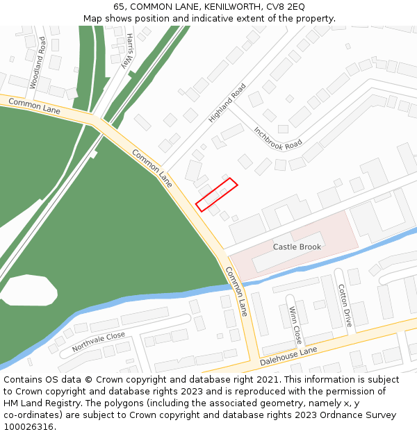 65, COMMON LANE, KENILWORTH, CV8 2EQ: Location map and indicative extent of plot