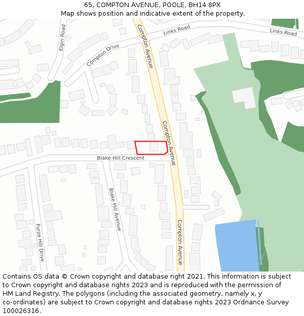 65, COMPTON AVENUE, POOLE, BH14 8PX: Location map and indicative extent of plot