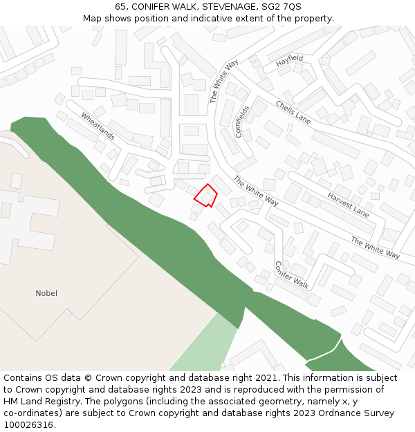 65, CONIFER WALK, STEVENAGE, SG2 7QS: Location map and indicative extent of plot