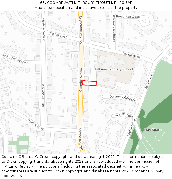 65, COOMBE AVENUE, BOURNEMOUTH, BH10 5AB: Location map and indicative extent of plot