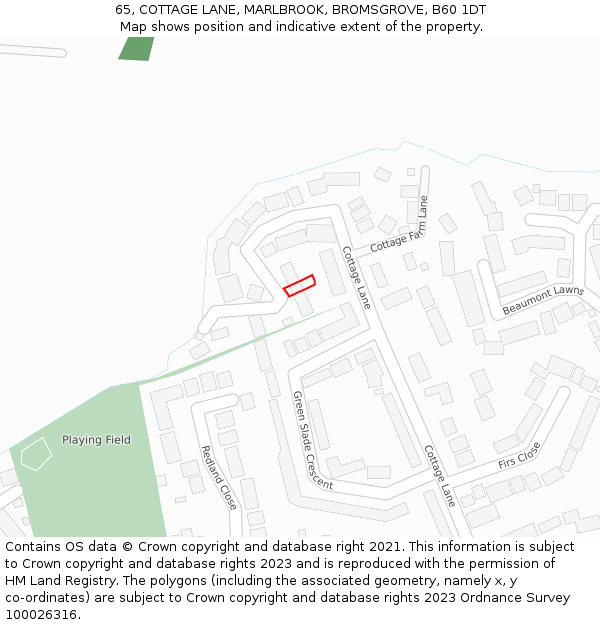 65, COTTAGE LANE, MARLBROOK, BROMSGROVE, B60 1DT: Location map and indicative extent of plot