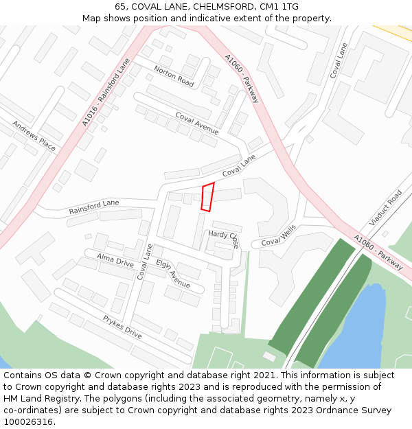 65, COVAL LANE, CHELMSFORD, CM1 1TG: Location map and indicative extent of plot