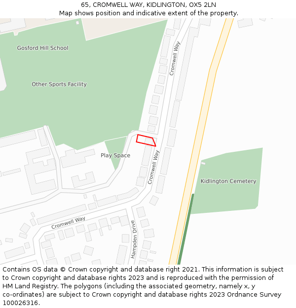 65, CROMWELL WAY, KIDLINGTON, OX5 2LN: Location map and indicative extent of plot