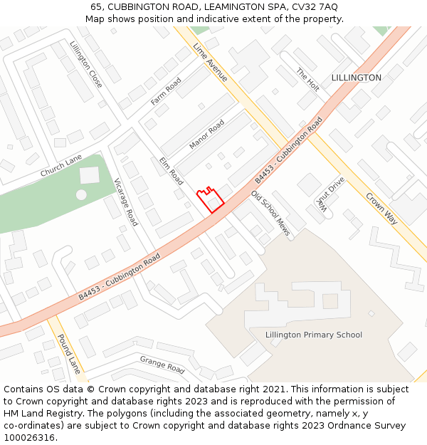 65, CUBBINGTON ROAD, LEAMINGTON SPA, CV32 7AQ: Location map and indicative extent of plot