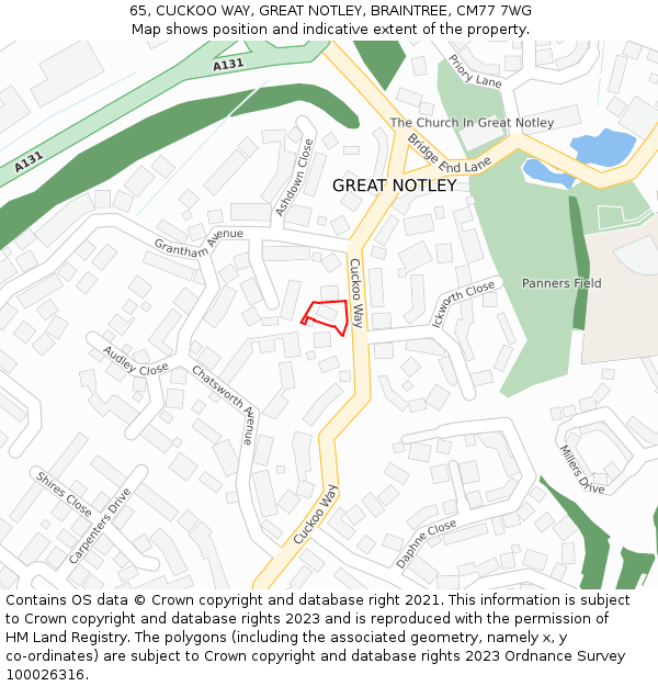 65, CUCKOO WAY, GREAT NOTLEY, BRAINTREE, CM77 7WG: Location map and indicative extent of plot