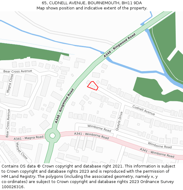 65, CUDNELL AVENUE, BOURNEMOUTH, BH11 9DA: Location map and indicative extent of plot